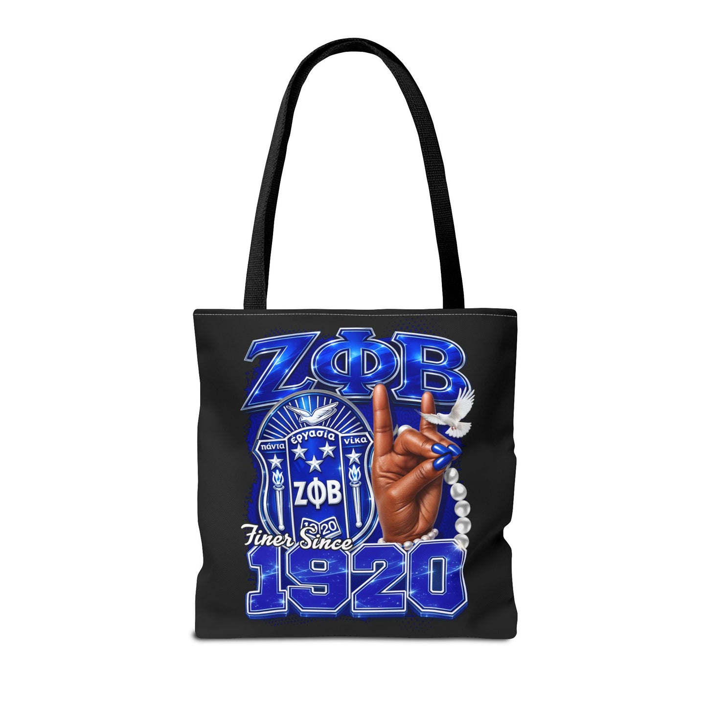 Zeta 1920 Crest Pearl Hand Tote Bag | Zeta Phi Beta Sorority Design (Black)