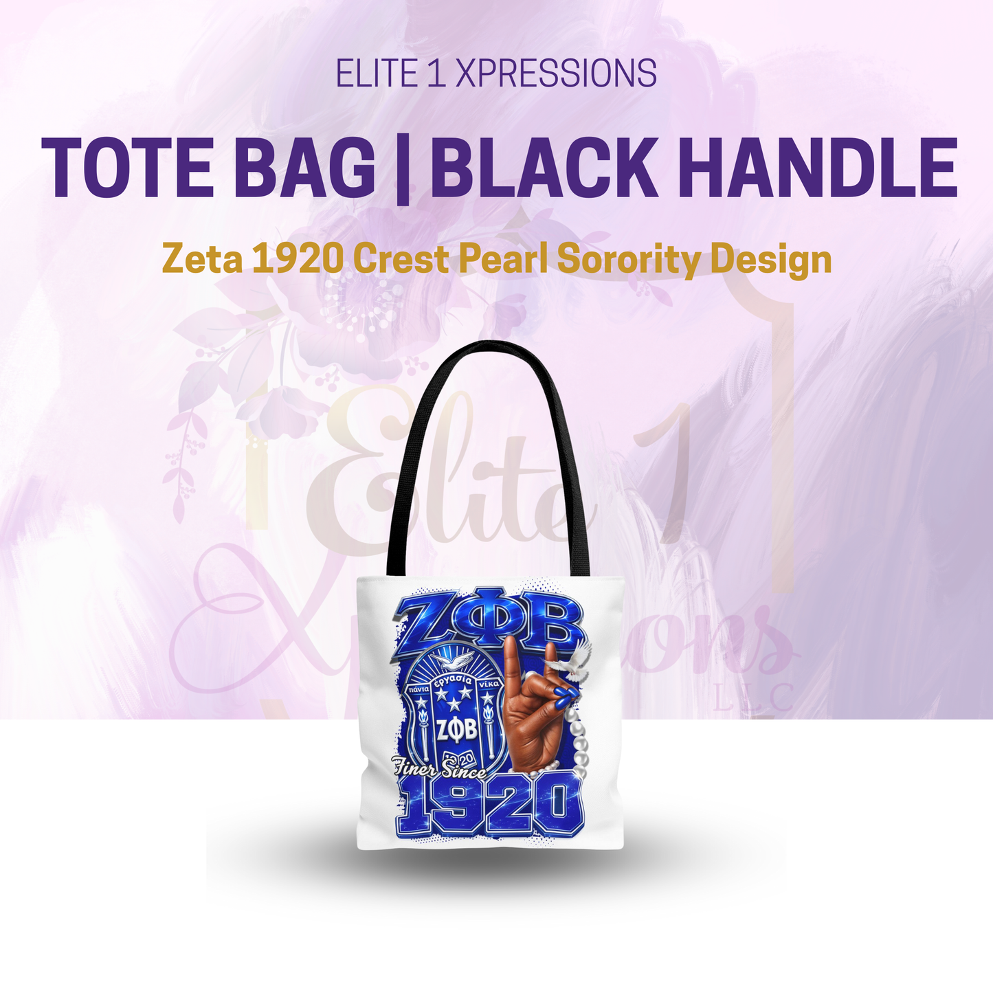 Zeta 1920 Crest Pearl Hand Tote Bag | Zeta Phi Beta Sorority Design (White)