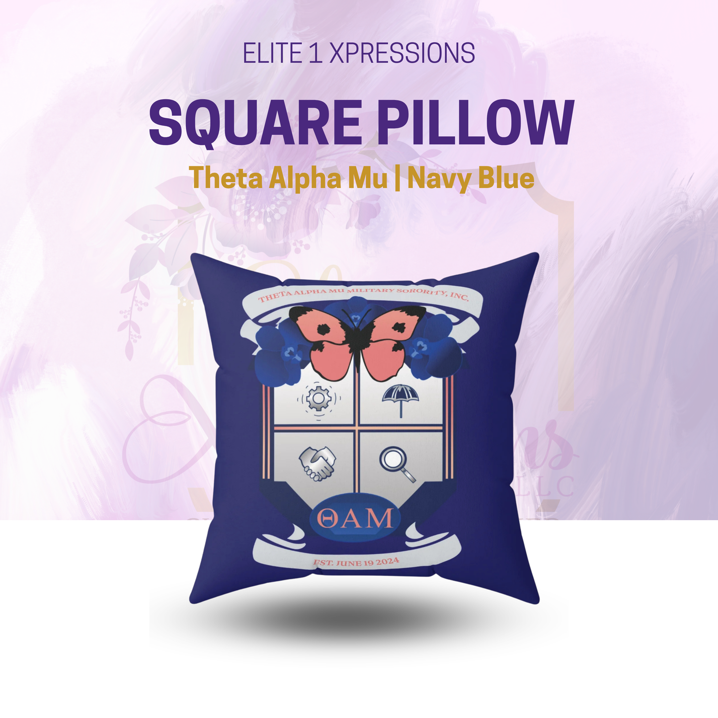 Theta Alpha Mu Square Pillow (Navy Blue)
