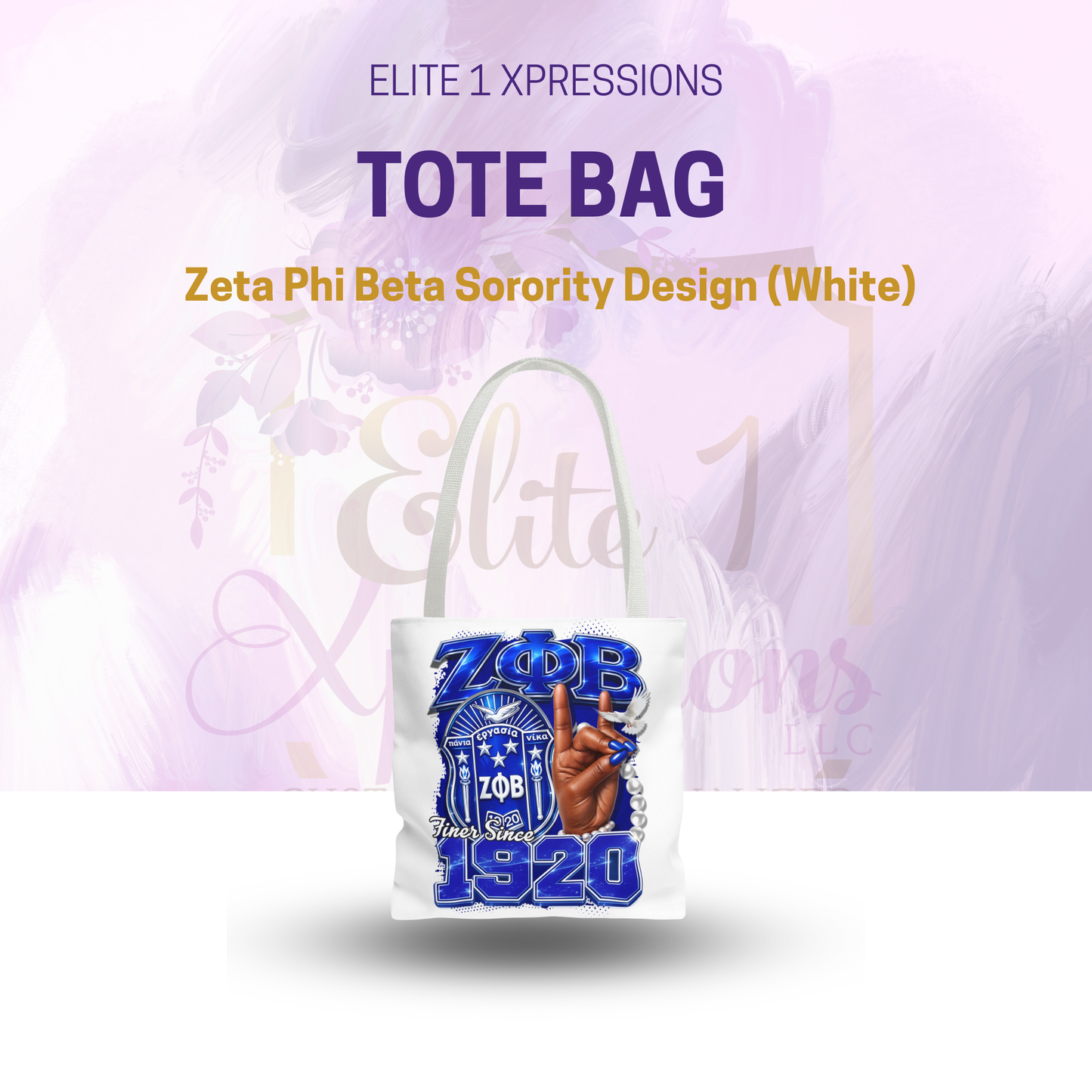 Zeta 1920 Crest Pearl Hand Tote Bag | Zeta Phi Beta Sorority Design (White)