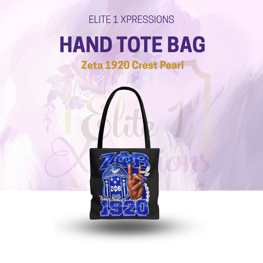 Zeta 1920 Crest Pearl Hand Tote Bag | Zeta Phi Beta Sorority Design (Black)