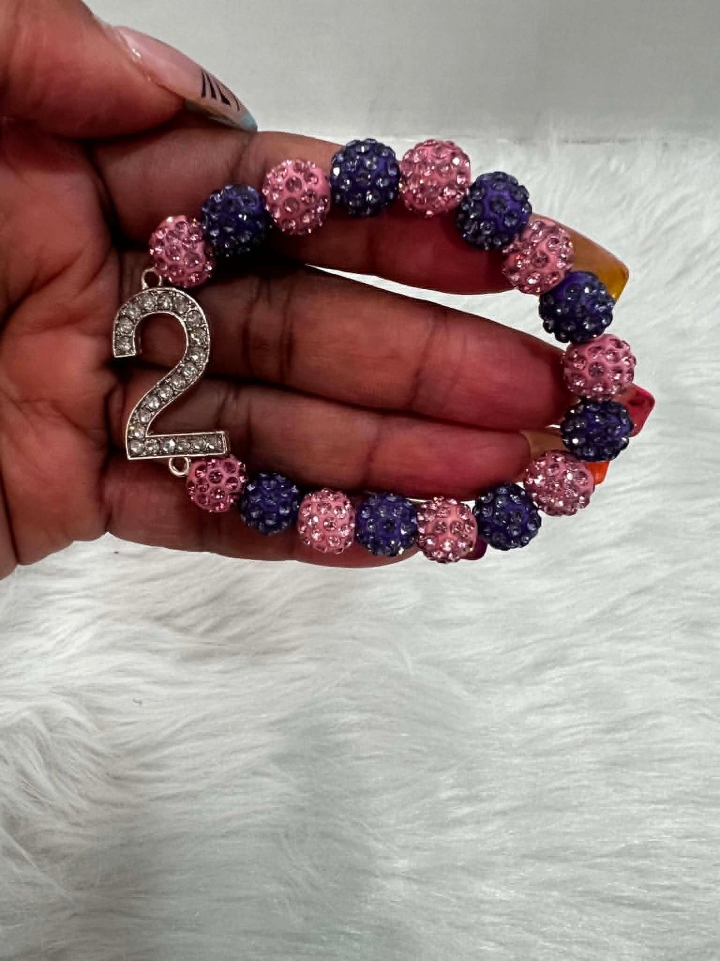 Bracelet ~ Crystal Number  Pink & Purple Bling Edition