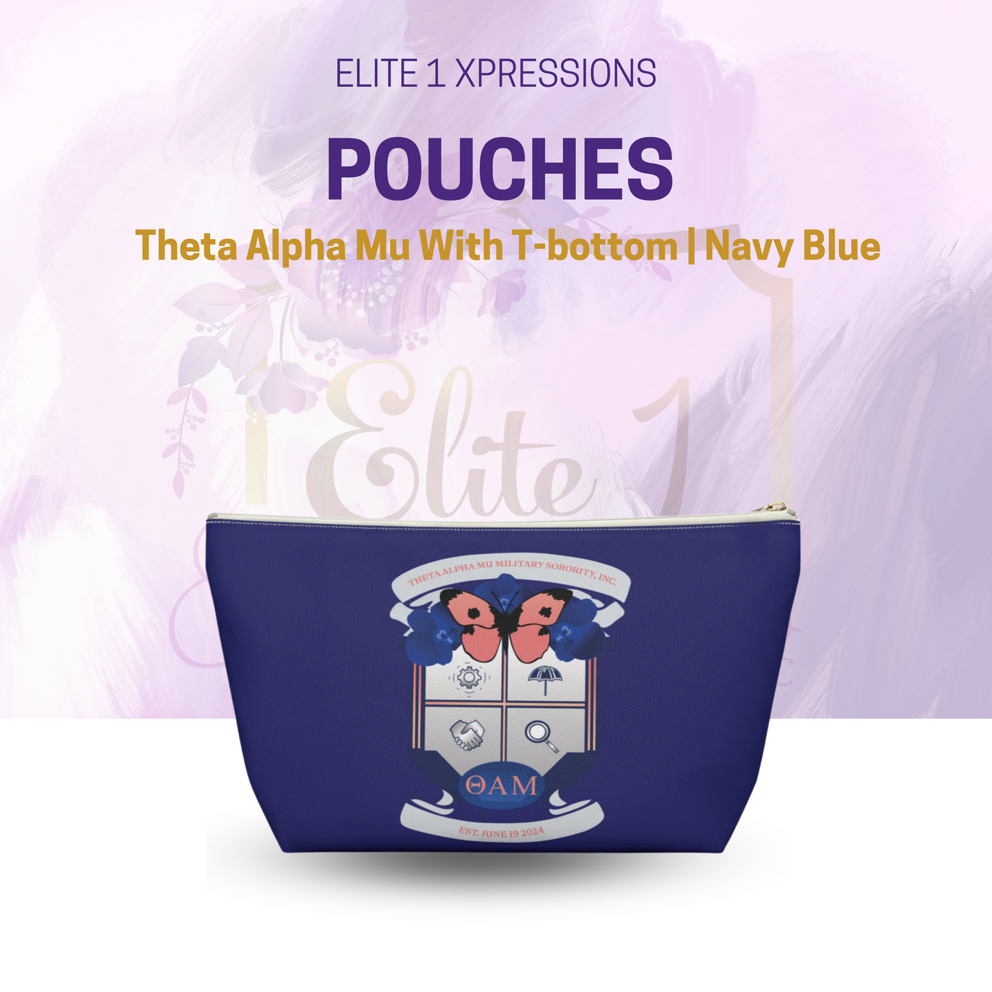Theta Alpha Mu Accessory Pouch w T-bottom (Navy Blue)