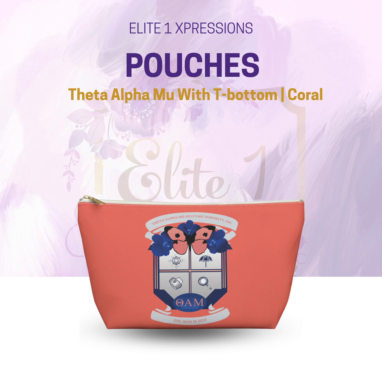 Theta Alpha Mu Accessory Pouch w T-bottom (Coral)