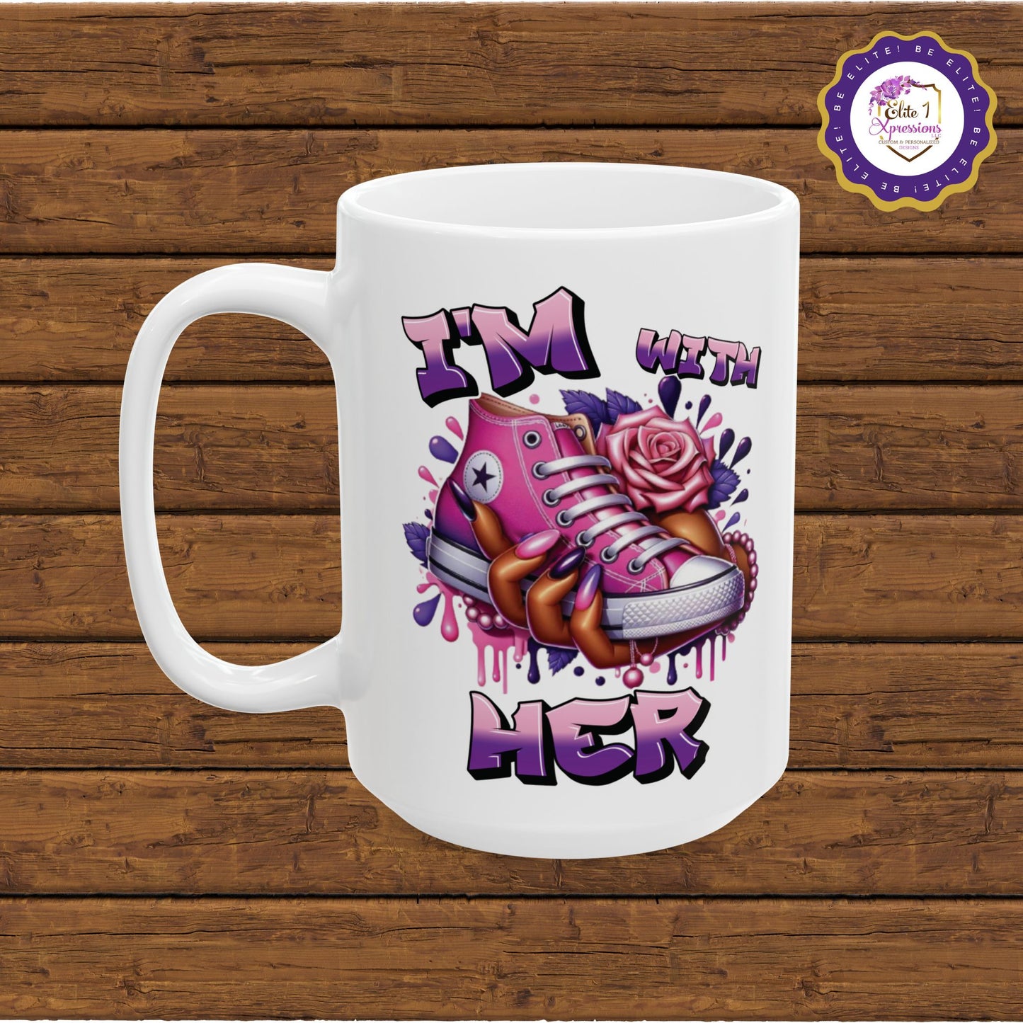 I'm with HER (Pink & Purple) Ceramic Mug, (15oz)