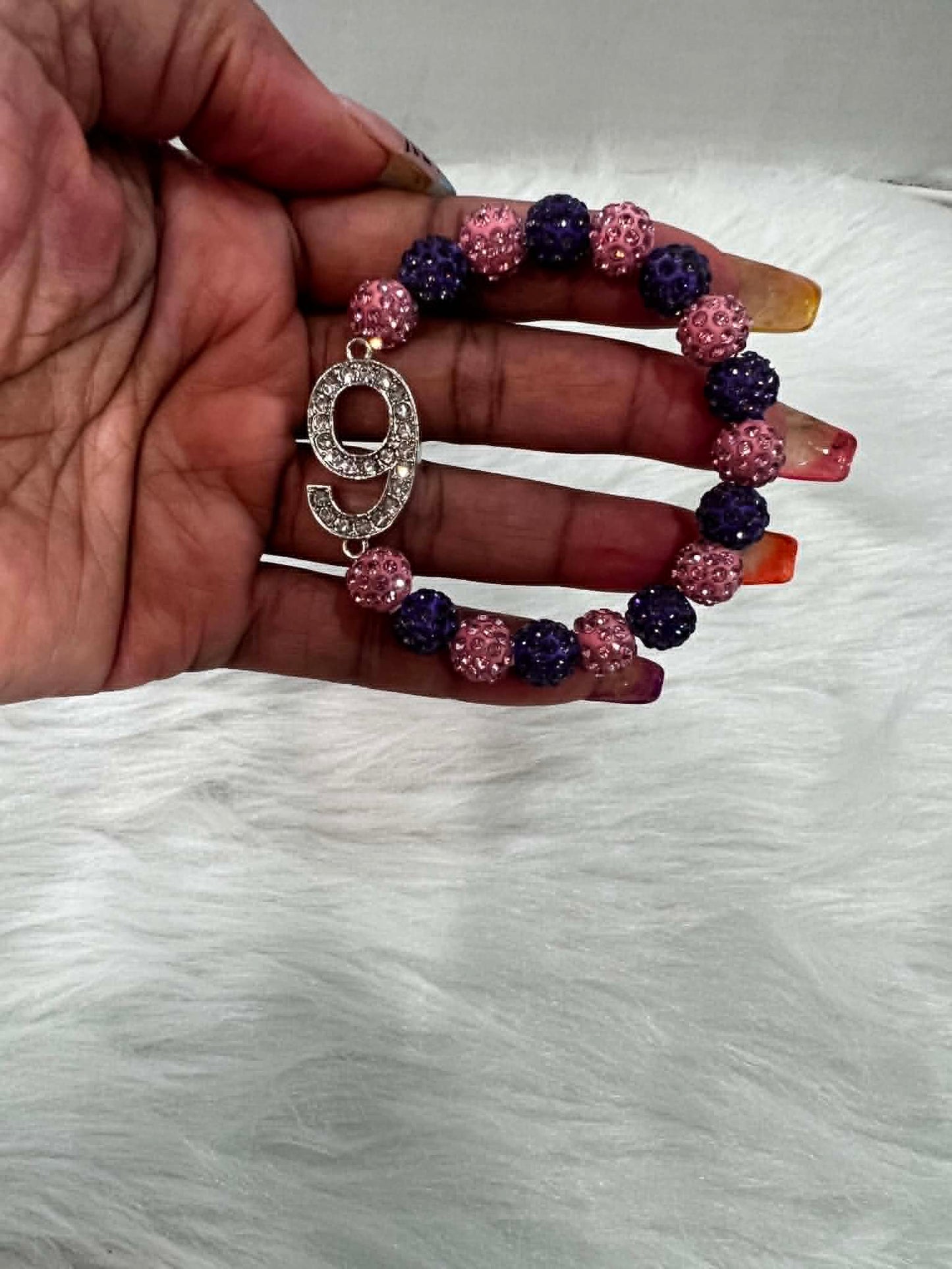 Bracelet ~ Crystal Number  Pink & Purple Bling Edition