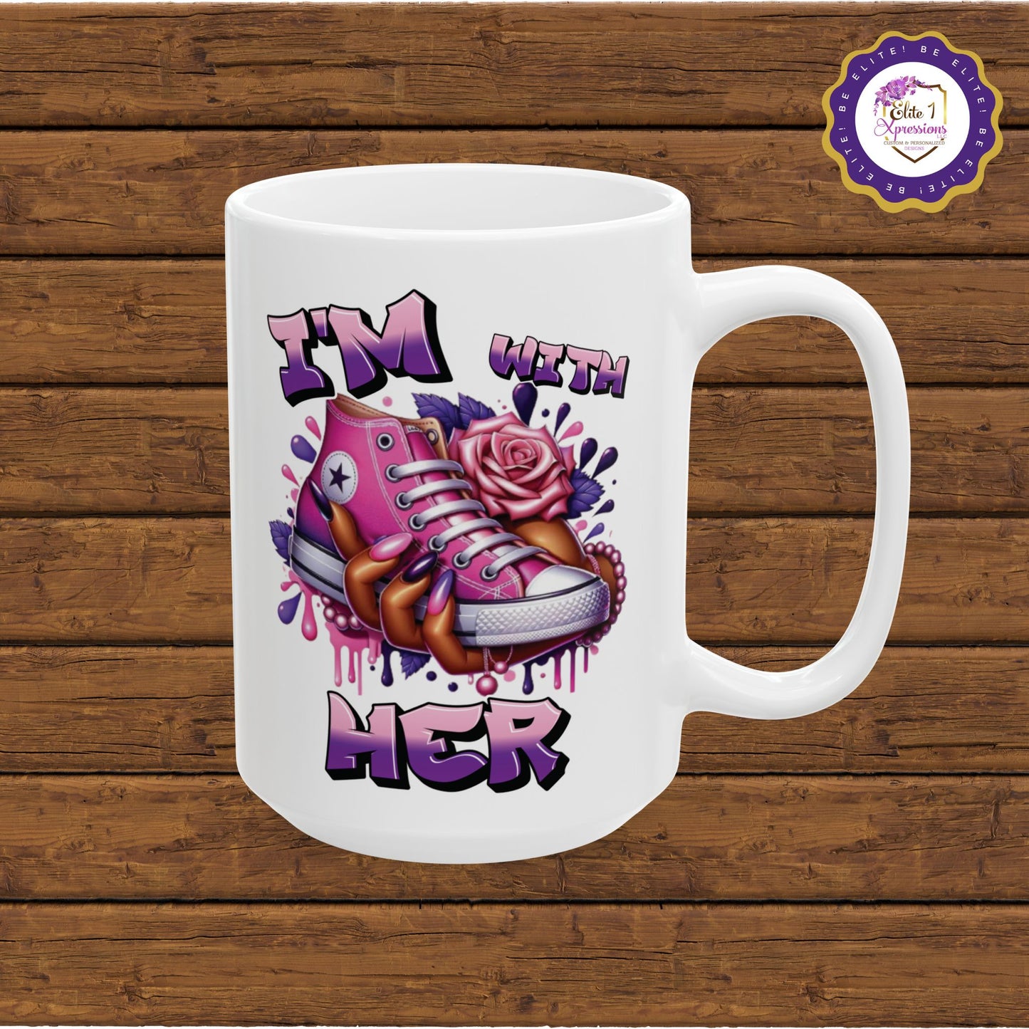 I'm with HER (Pink & Purple) Ceramic Mug, (15oz)