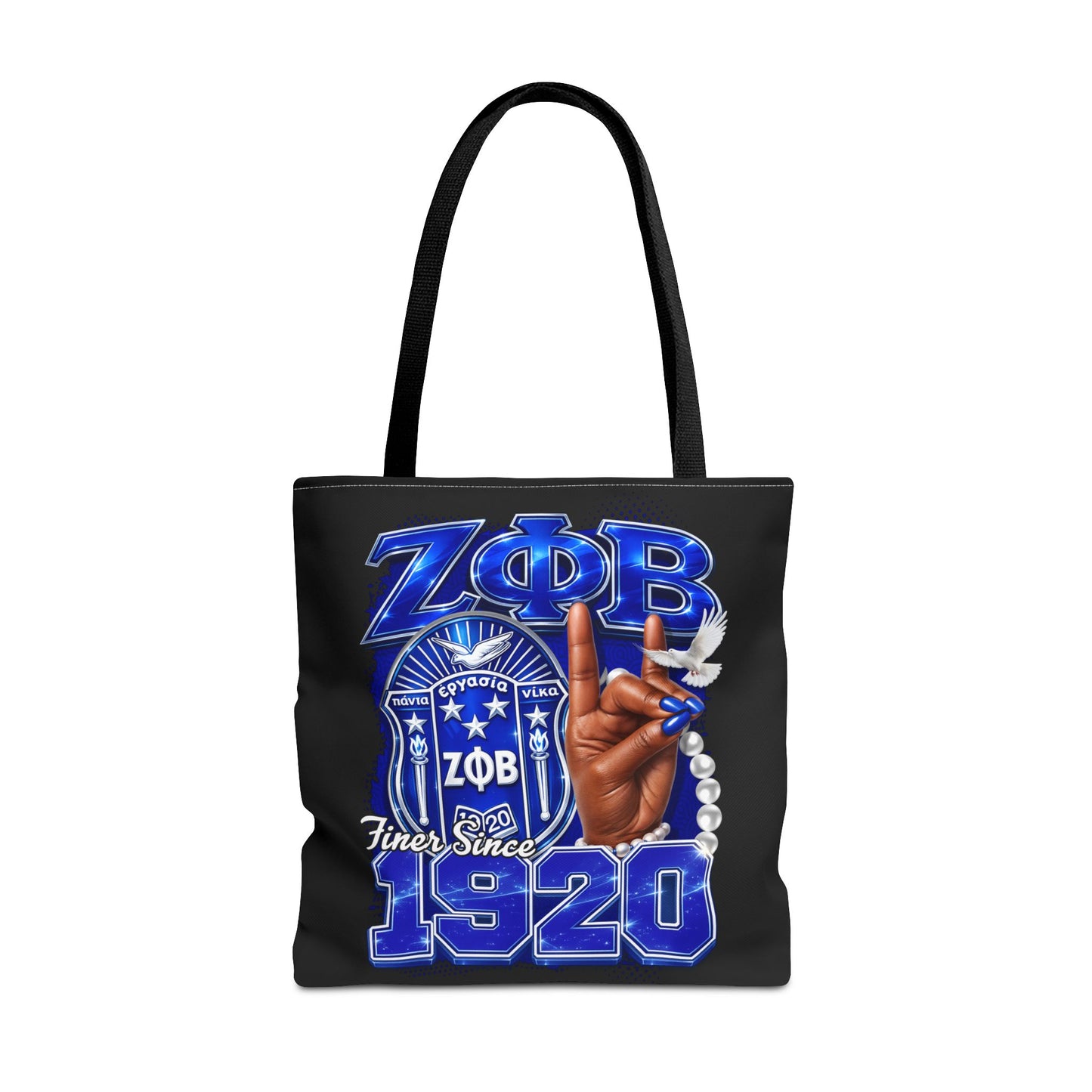 Zeta 1920 Crest Pearl Hand Tote Bag | Zeta Phi Beta Sorority Design (Black)