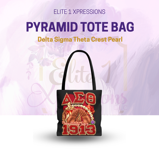 Delta Sigma Theta Crest Pearl Hand I Pyramid Tote Bag | DST Sorority Design (Black)