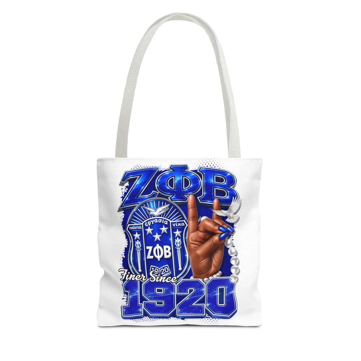 Zeta 1920 Crest Pearl Hand Tote Bag | Zeta Phi Beta Sorority Design (White)