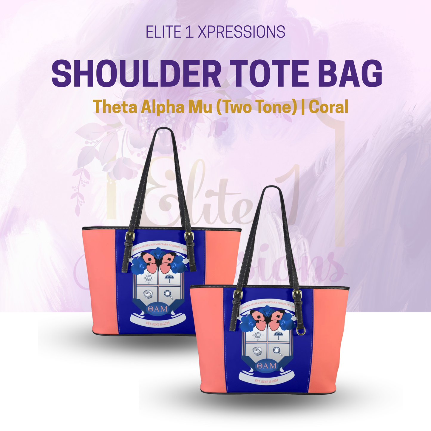 Theta Alpha Mu Shoulder Tote Bag (Two Tone)