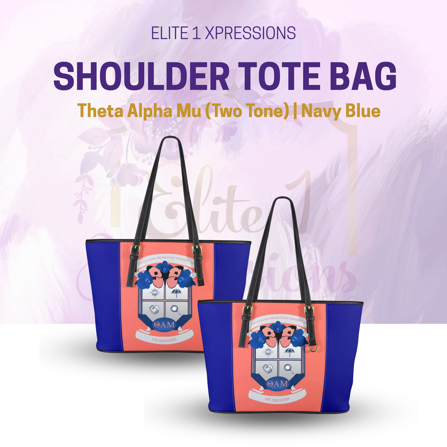 Theta Alpha Mu Shoulder Tote Bag (Two Tone)