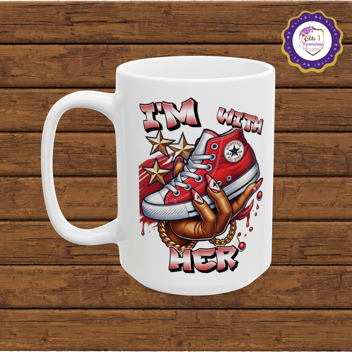 I'm with HER (Red) Ceramic Mug, (15oz)