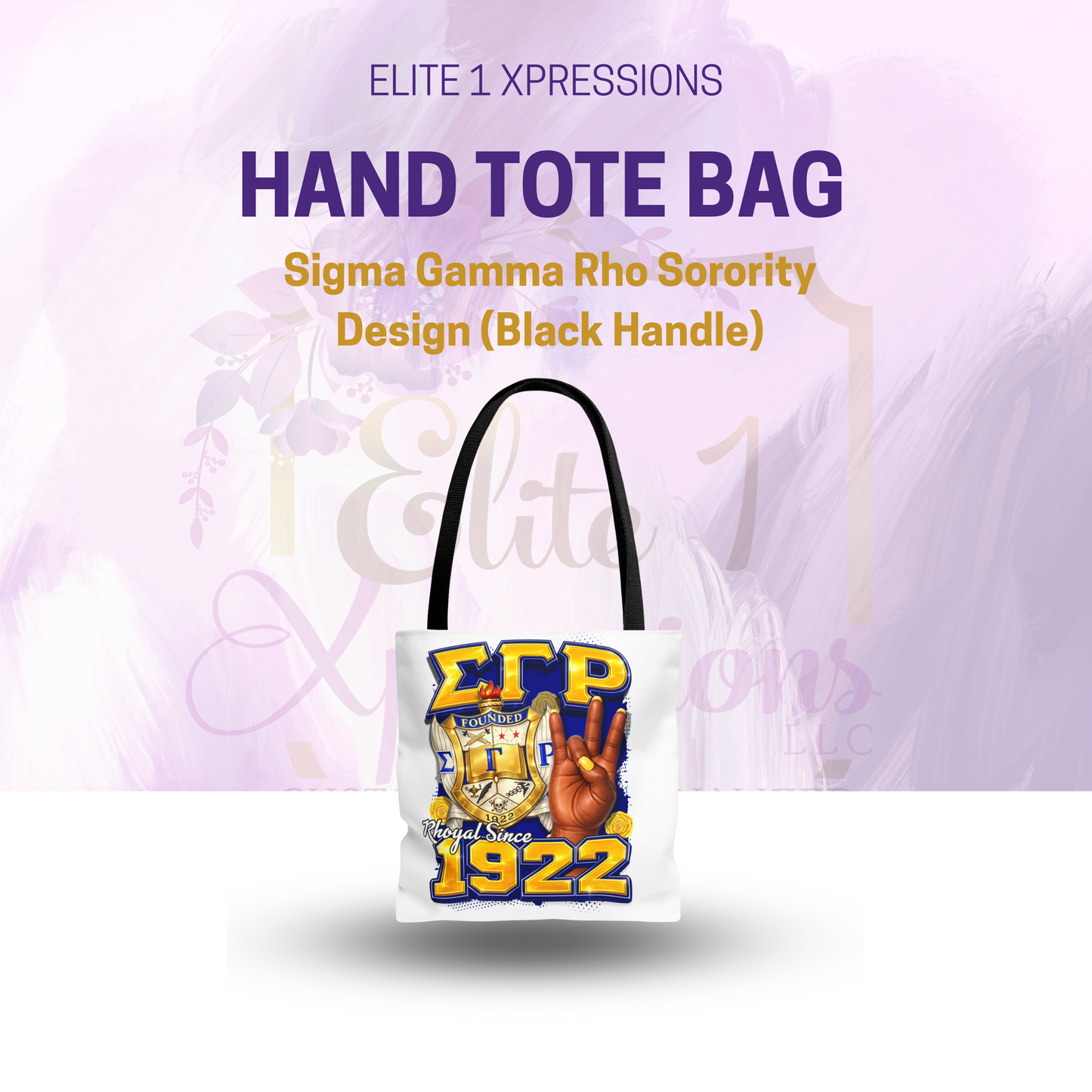 SGRHO I 1920 I Crest Pearl Hand Tote Bag | Sigma Gamma Rho Sorority Design (White)