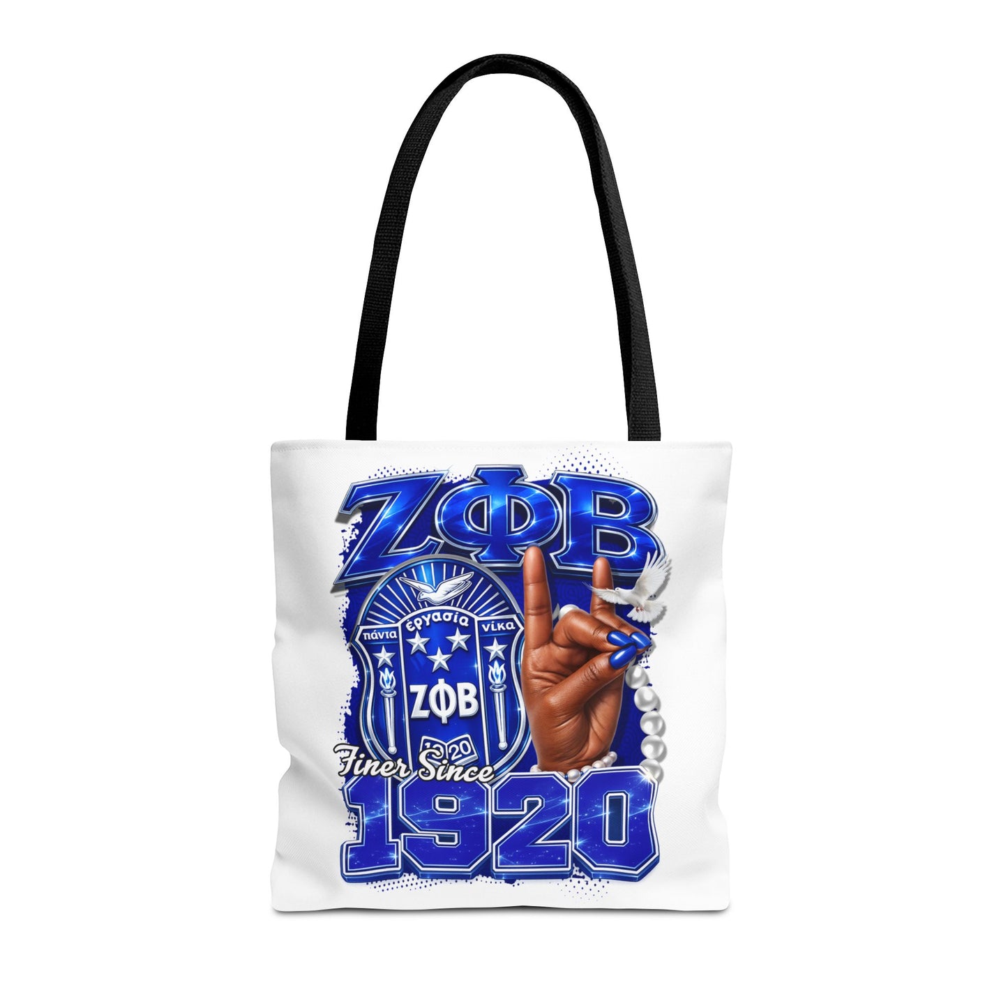 Zeta 1920 Crest Pearl Hand Tote Bag | Zeta Phi Beta Sorority Design (White)