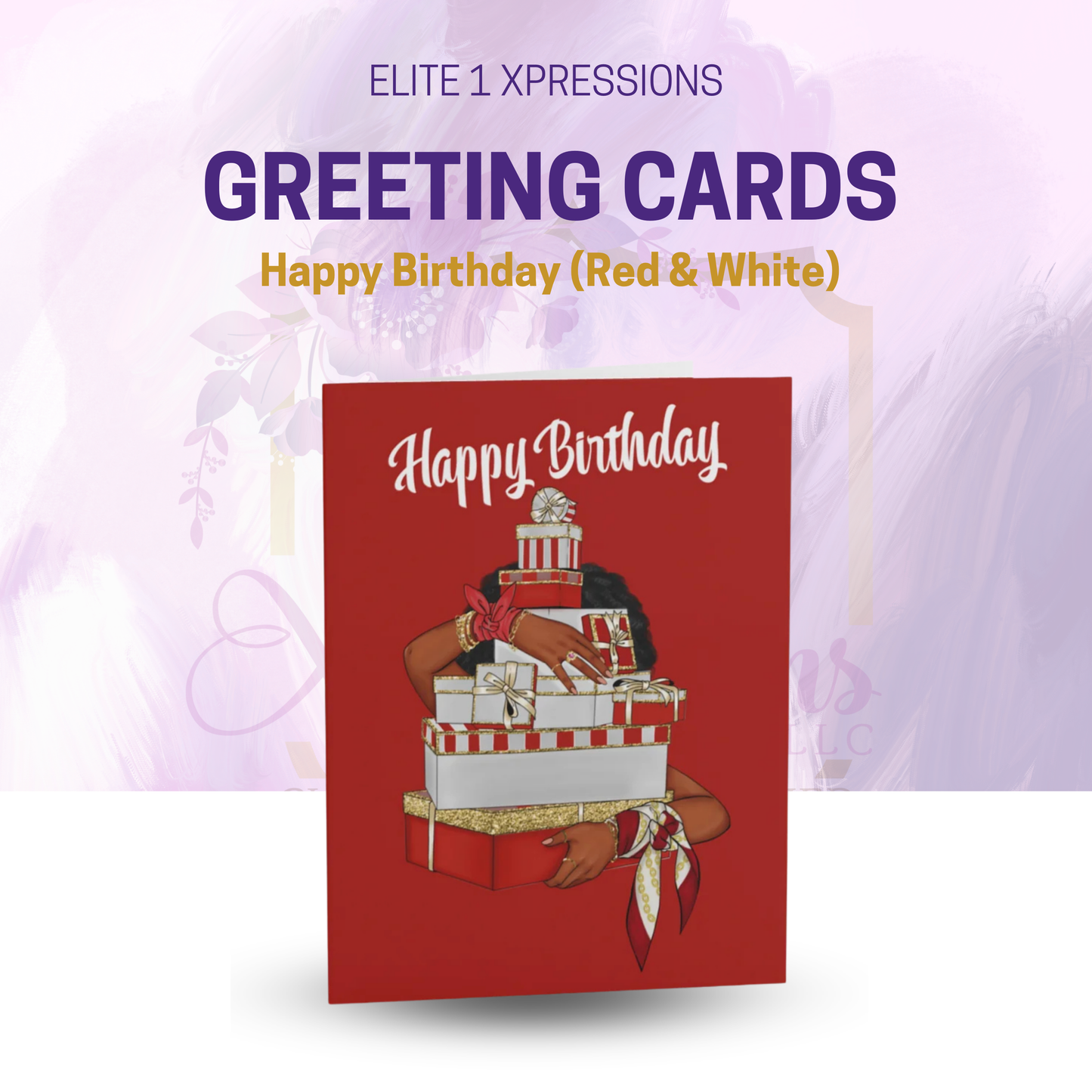 Happy Birthday (Red & White) Greeting cards ~ Red (8 pcs)