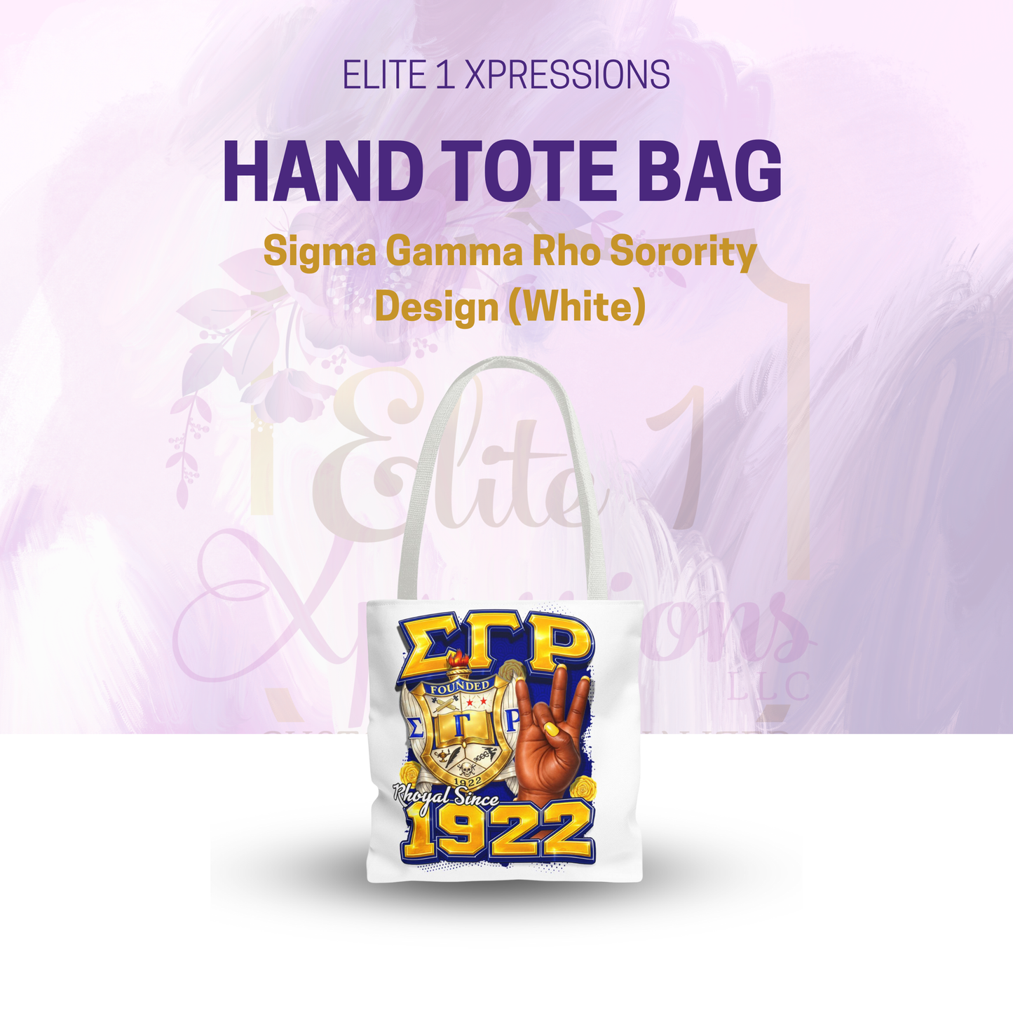 SGRHO I 1920 I Crest Pearl Hand Tote Bag | Sigma Gamma Rho Sorority Design (White)
