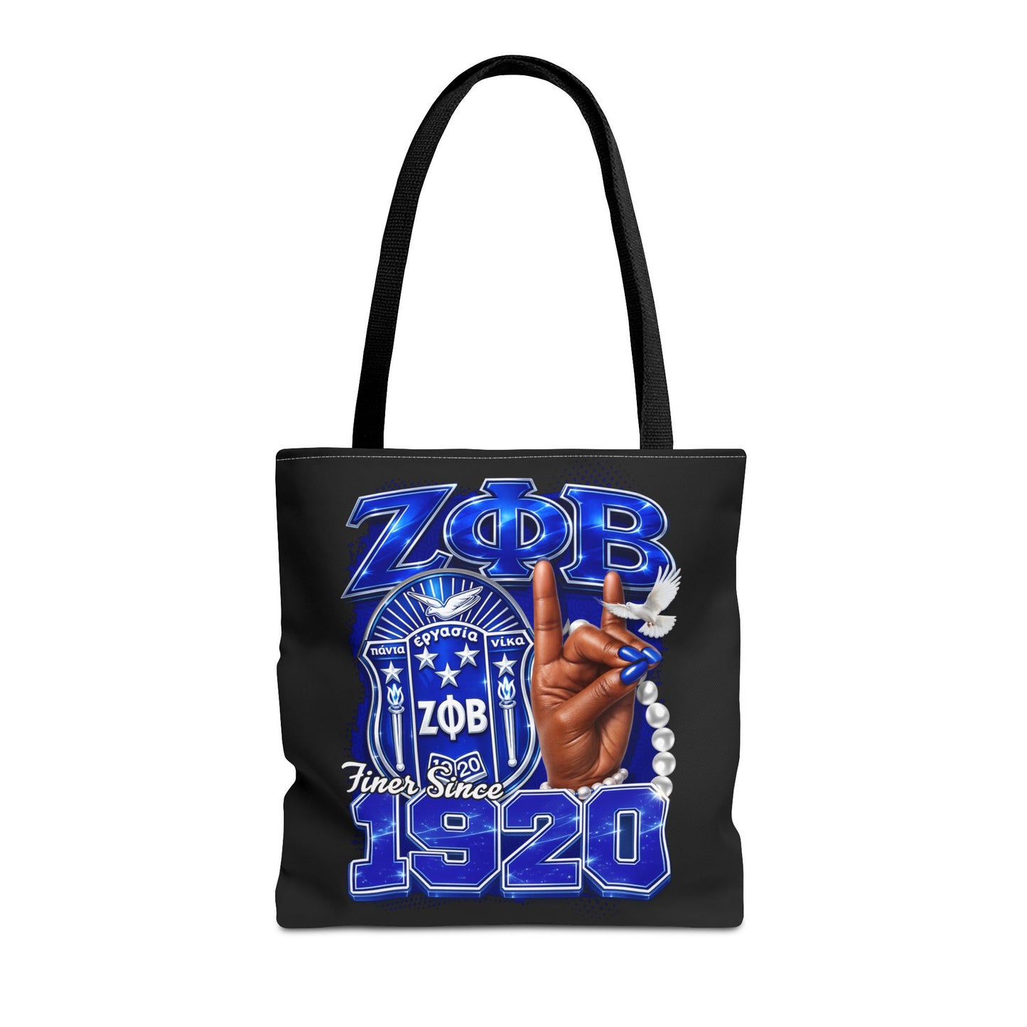 Zeta 1920 Crest Pearl Hand Tote Bag | Zeta Phi Beta Sorority Design (Black)