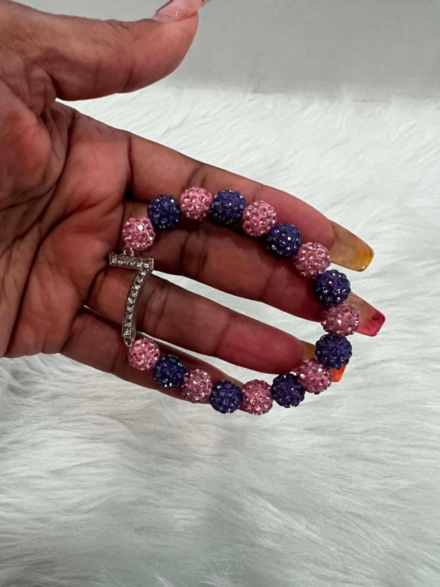 Bracelet ~ Crystal Number  Pink & Purple Bling Edition