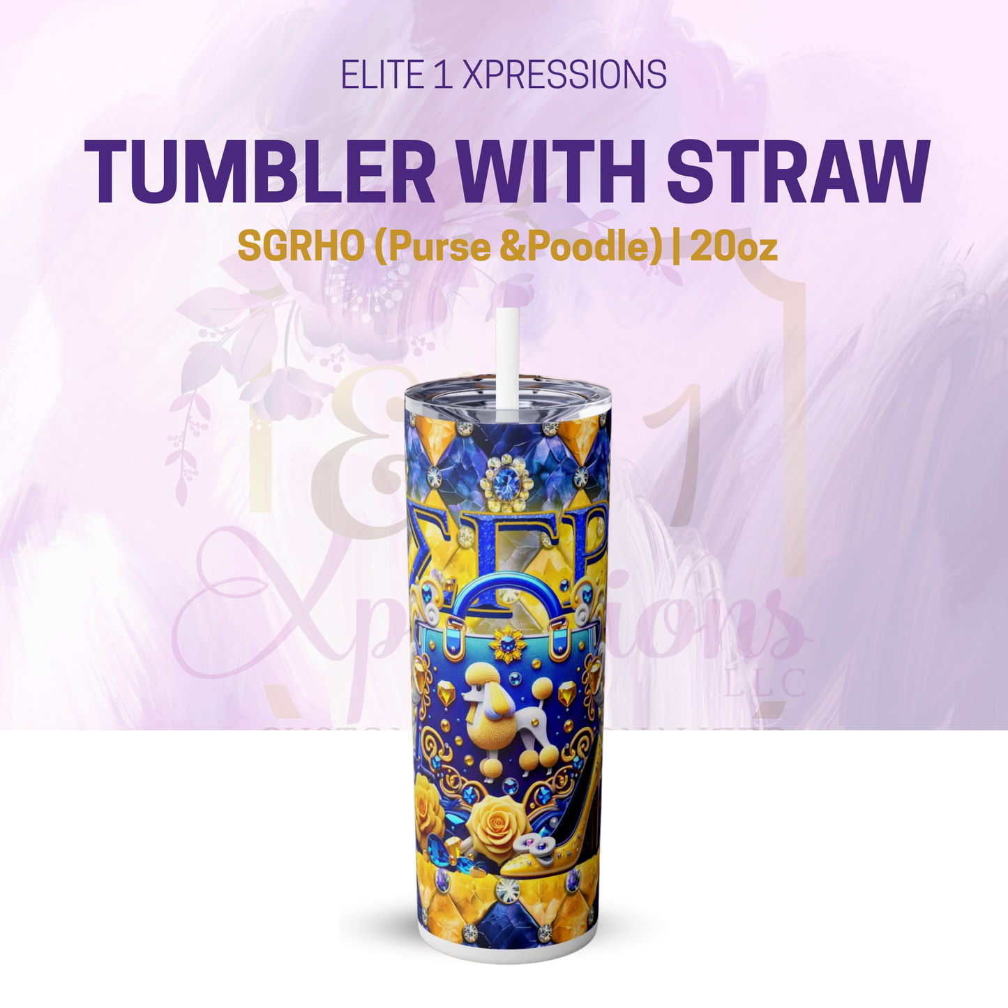 SGRHO (Purse &Poodle) Skinny Tumbler with Straw, 20oz