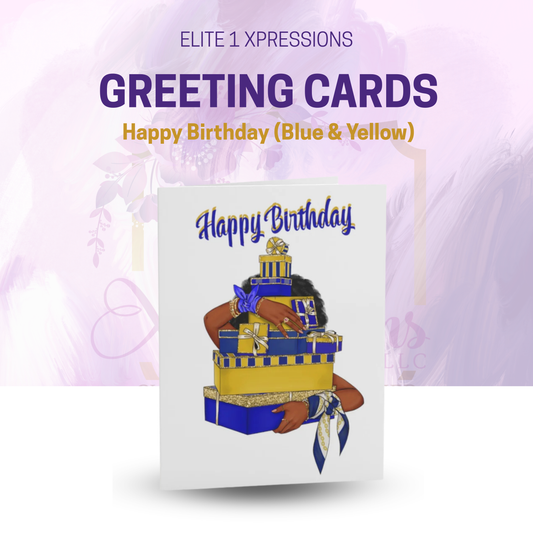 Happy Birthday (Blue & Yellow) Greeting cards ~ White (8, 16, 24 pcs)
