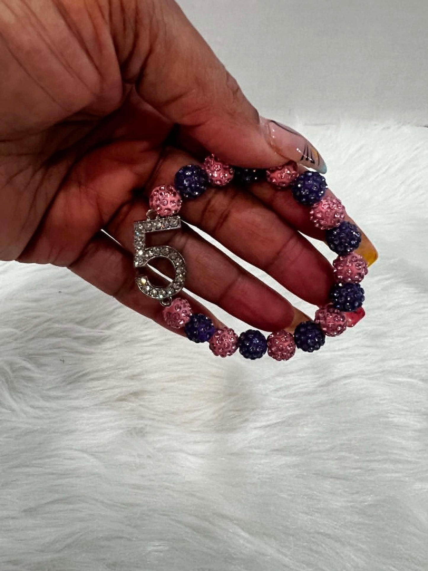 Bracelet ~ Crystal Number  Pink & Purple Bling Edition