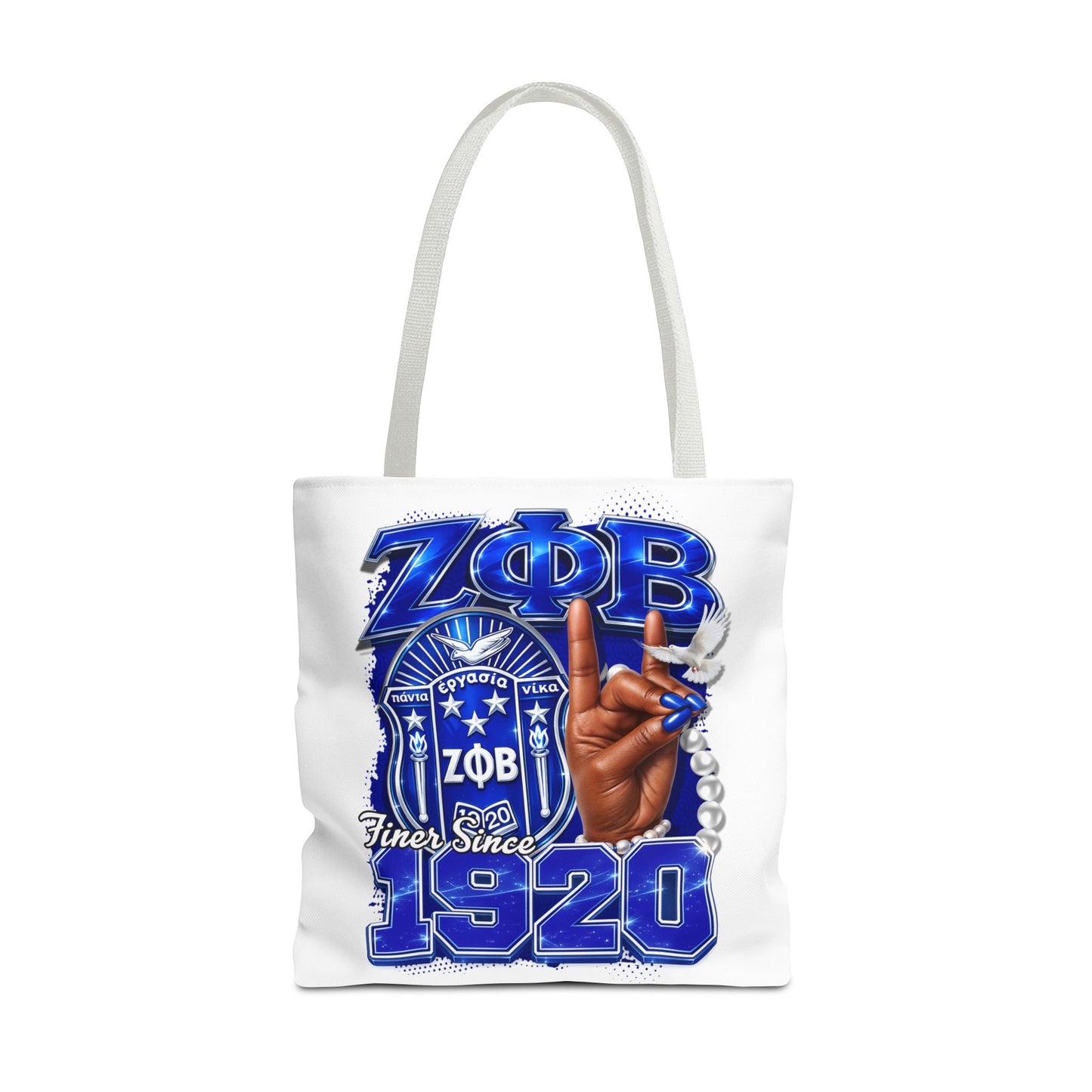 Zeta 1920 Crest Pearl Hand Tote Bag | Zeta Phi Beta Sorority Design (White)