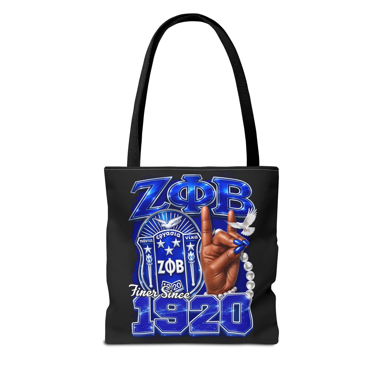 Zeta 1920 Crest Pearl Hand Tote Bag | Zeta Phi Beta Sorority Design (Black)
