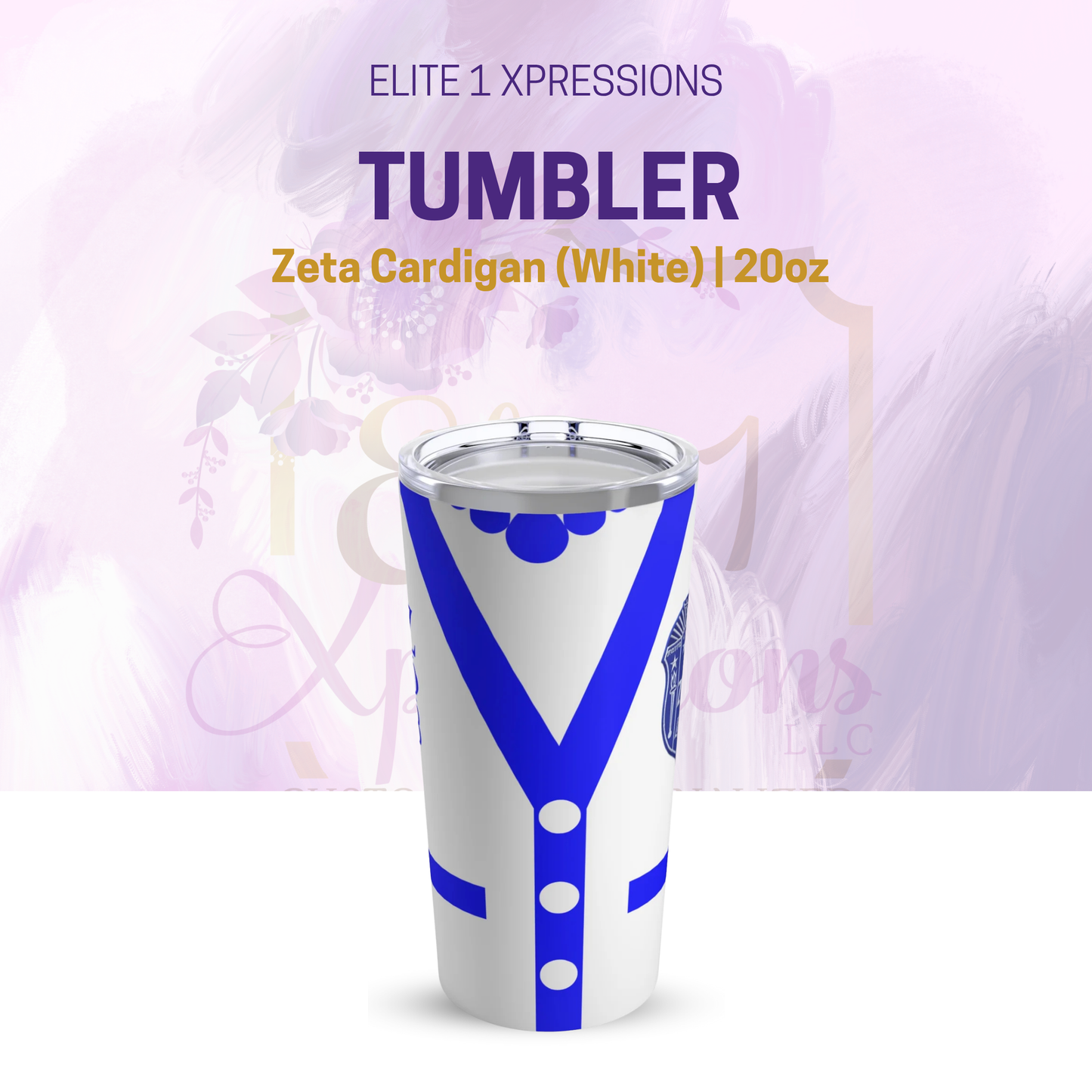 Zeta Cardigan (White) Tumbler 20oz