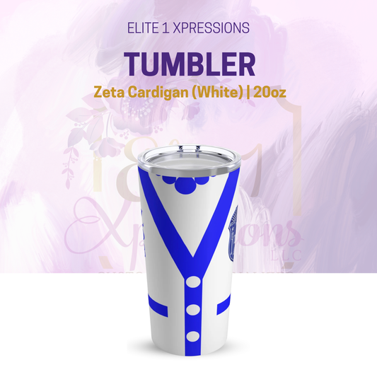 Zeta Cardigan (White) Tumbler 20oz