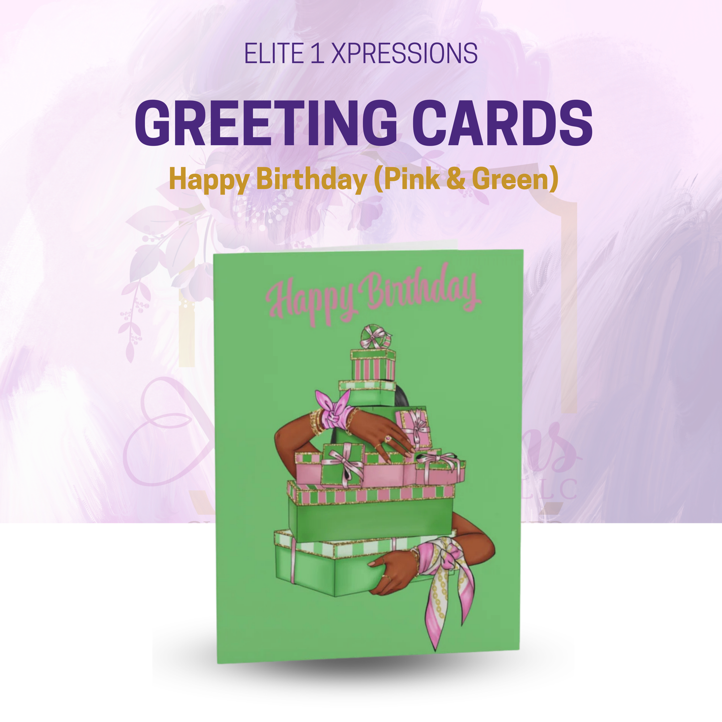 Happy Birthday (Pink & Green) Greeting cards ~ Green (8, 16, 24 pcs)