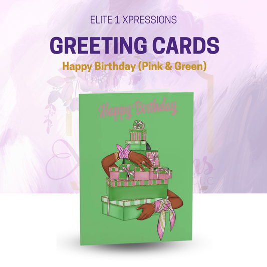 Happy Birthday (Pink & Green) Greeting cards ~ Green (8, 16, 24 pcs)