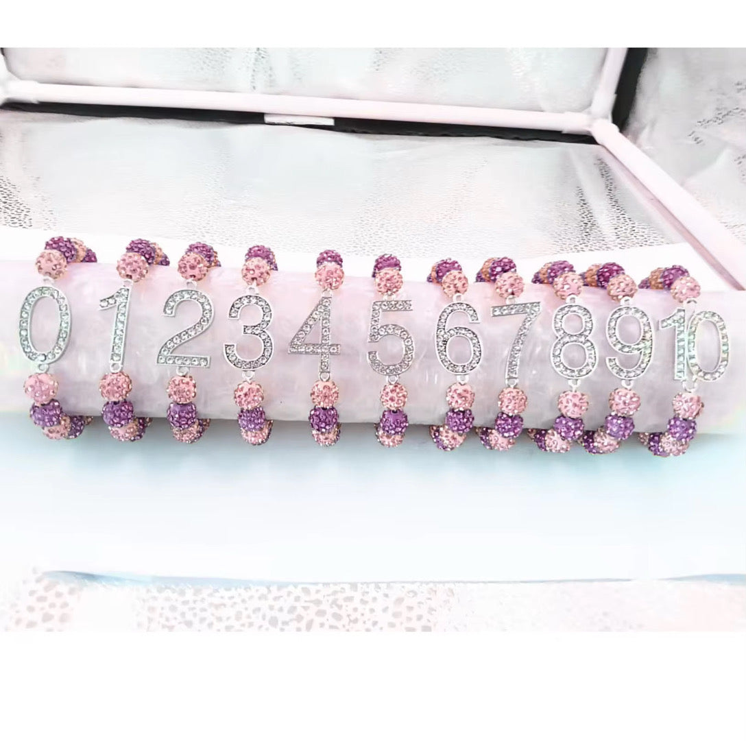 Bracelet ~ Crystal Number  Pink & Purple Bling Edition