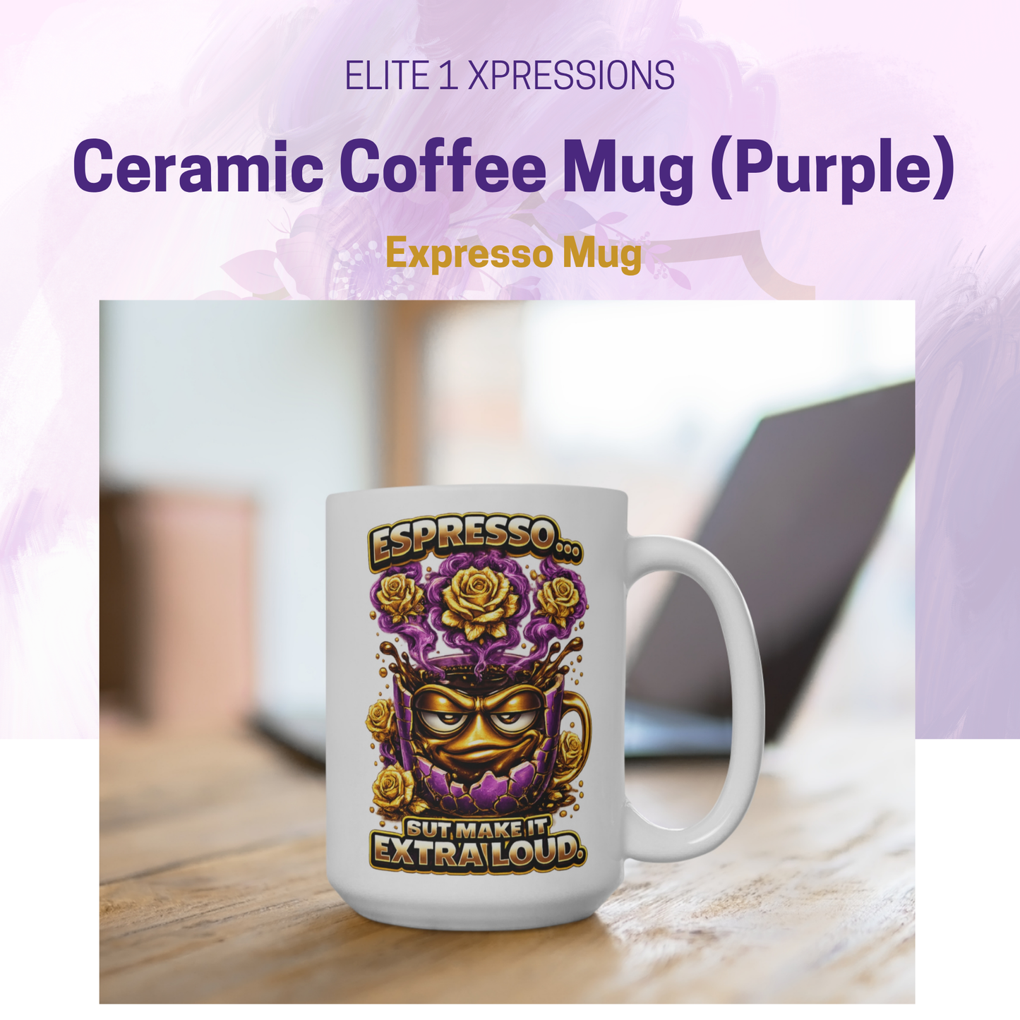 Expresso Mug (Purple) | 15oz Ceramic Coffee Cup