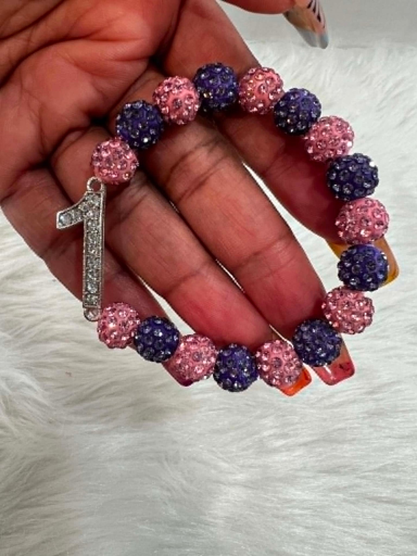 Bracelet ~ Crystal Number  Pink & Purple Bling Edition
