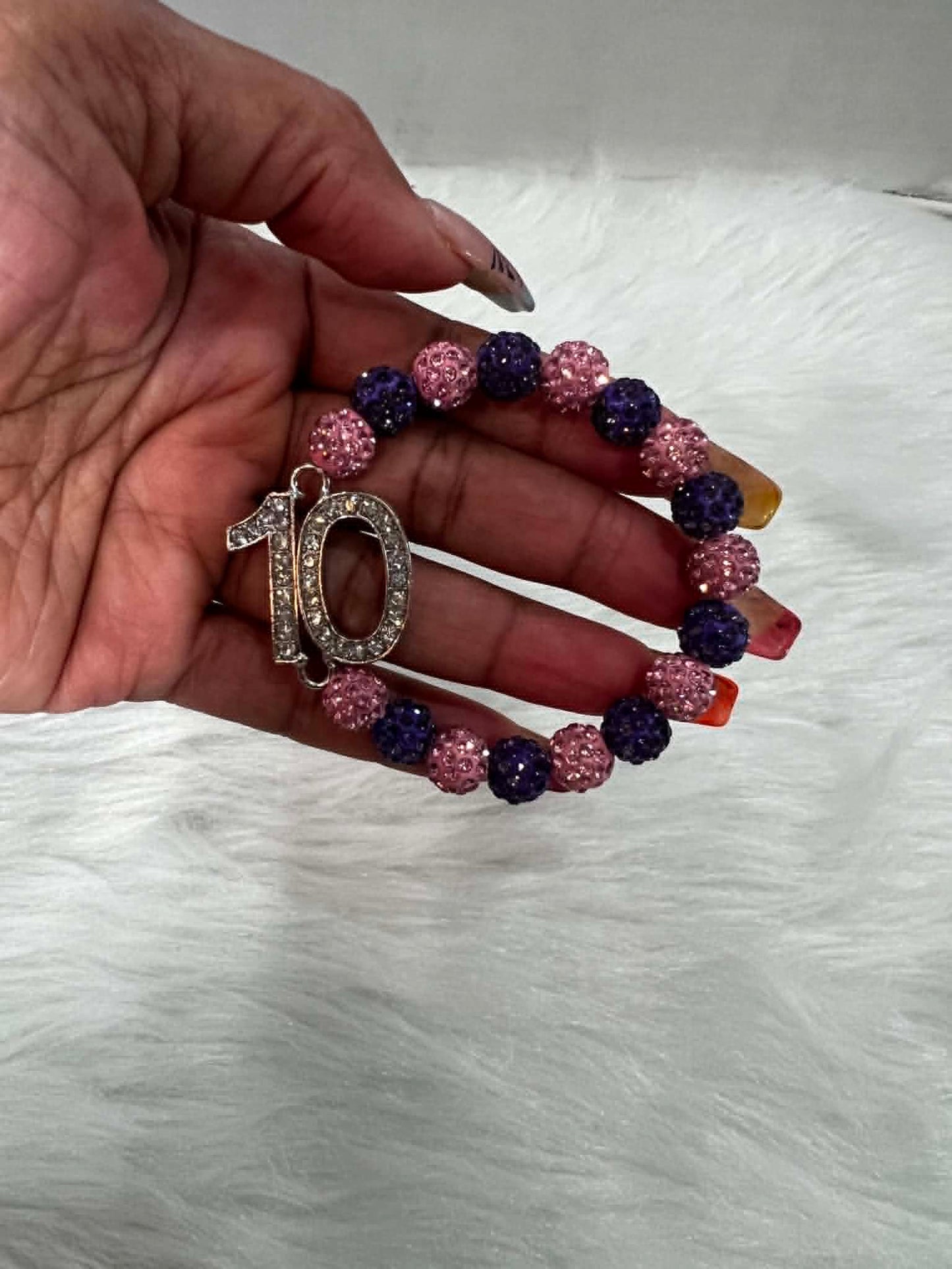 Bracelet ~ Crystal Number  Pink & Purple Bling Edition