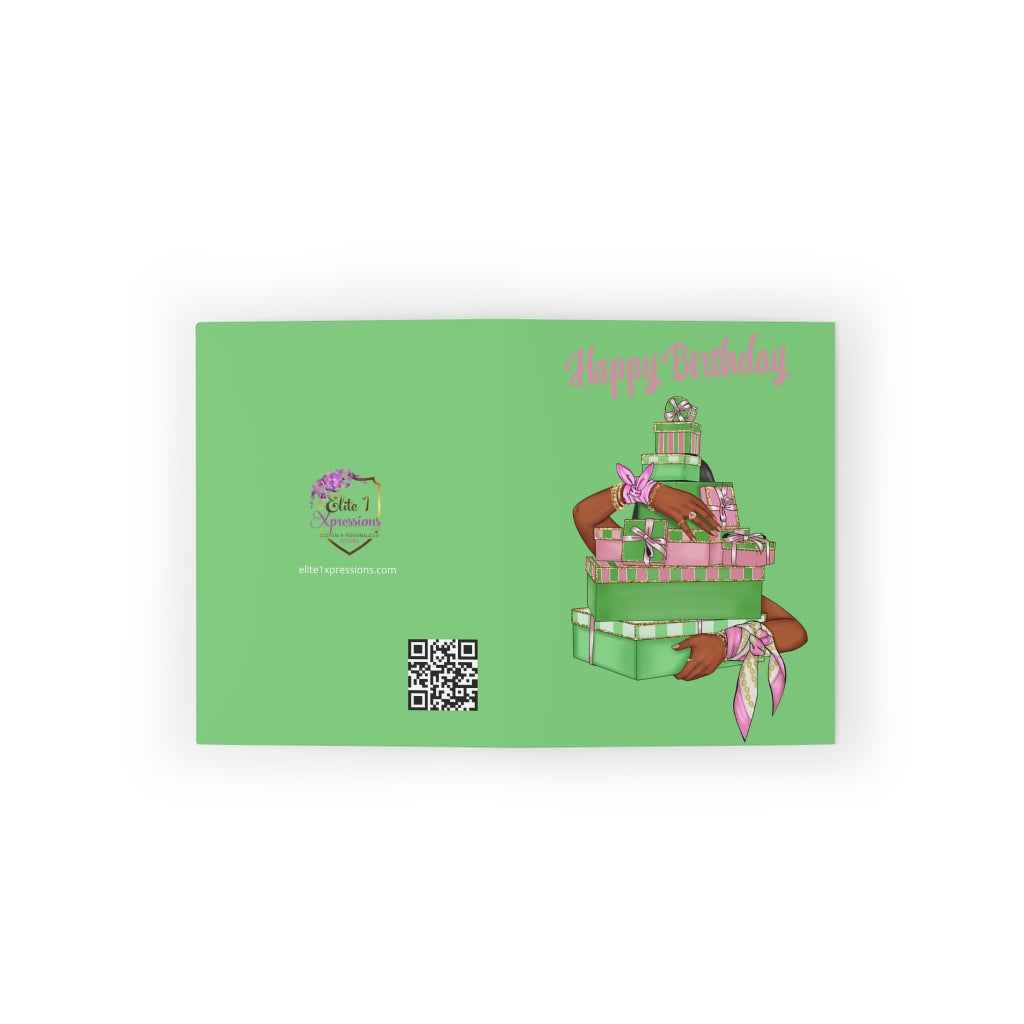 Happy Birthday (Pink & Green) Greeting cards ~ Green (8, 16, 24 pcs)