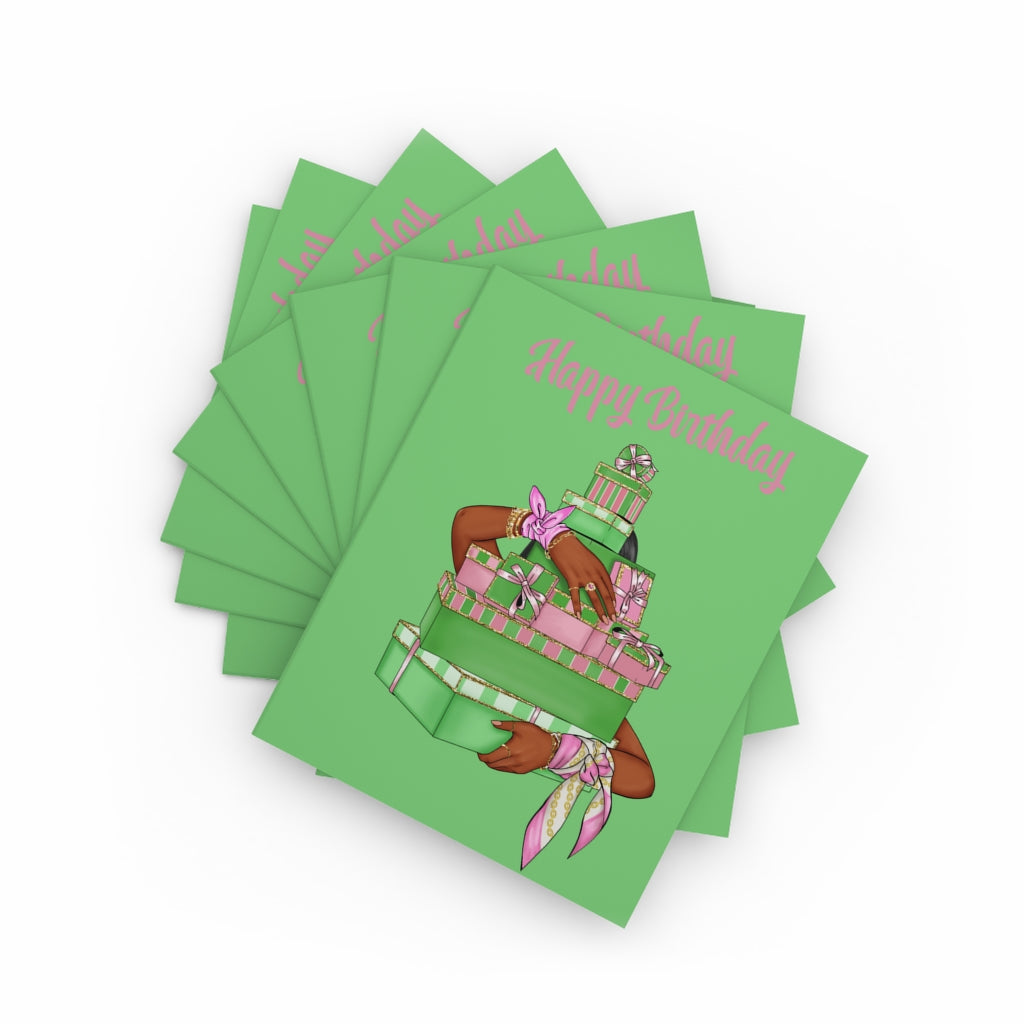 Happy Birthday (Pink & Green) Greeting cards ~ Green (8, 16, 24 pcs)