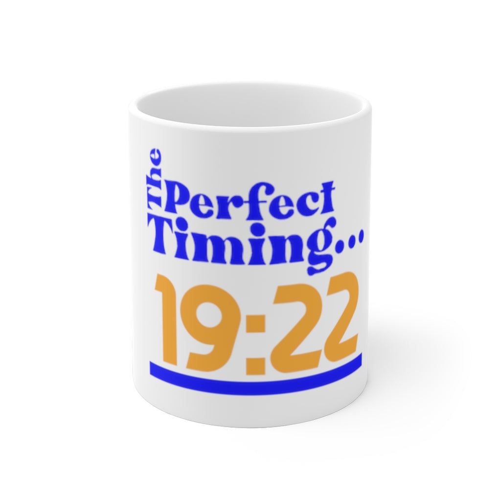 SGRHO 19:22 "Perfect Timing" Ceramic Mug (Blue Letters)