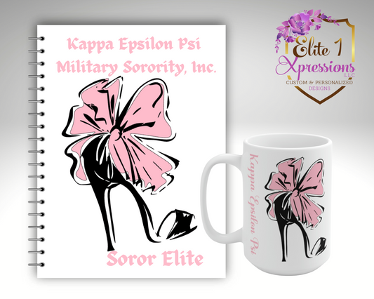Kappa Epsilon Psi (ΚΕΨ) "High Heel" Spiral Notebook & Coffee Mug Set (Pink)