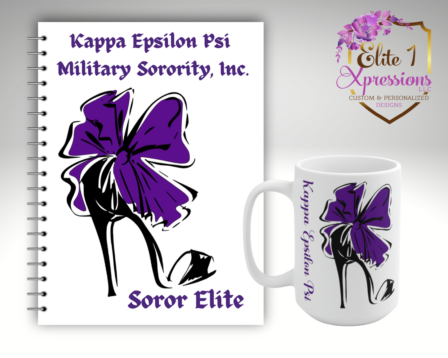 Kappa Epsilon Psi (ΚΕΨ) "High Heel" Spiral Notebook & Coffee Mug Set (Purple)