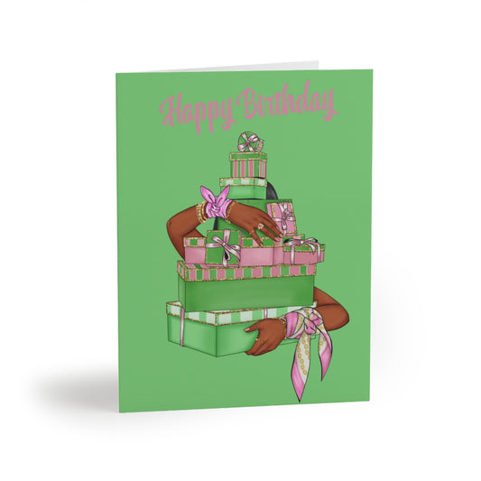Happy Birthday (Pink & Green) Greeting cards ~ Green (8, 16, 24 pcs)
