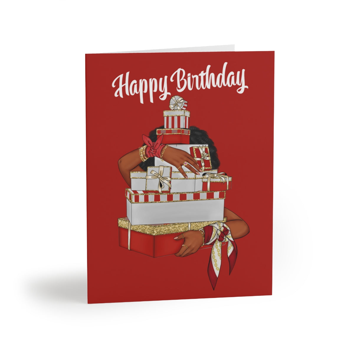Happy Birthday (Red & White) Greeting cards ~ Red (8 pcs)